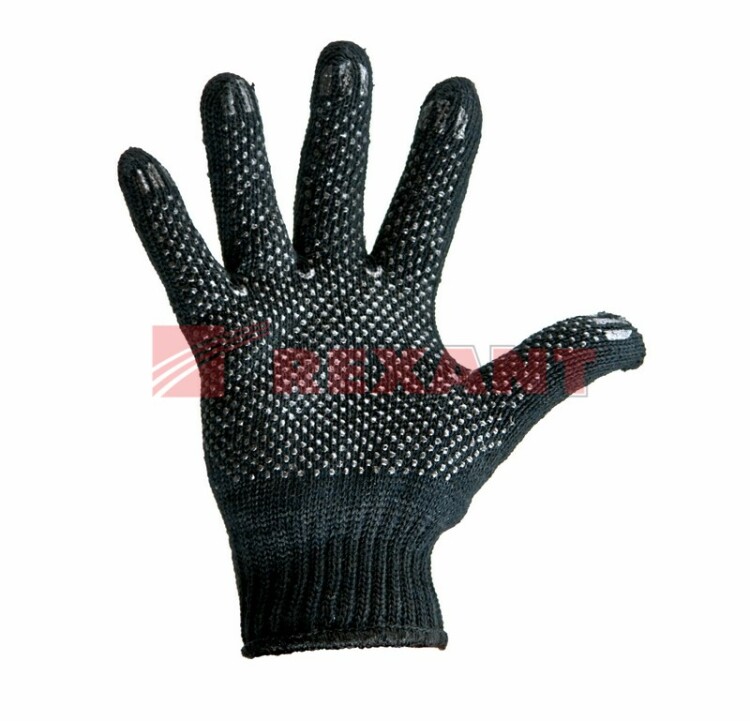 Перчатки полушерстяные с покрытием ПВХ («Зима») черные, 7 нитей, 75-77 г