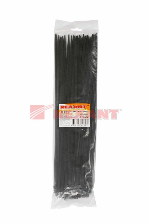 Стяжка кабельная (хомут)  400 x 4,8 мм черная (100 шт/уп) REXANT