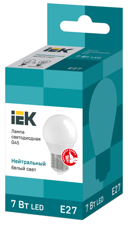 Лампа светодиод. (LED) Шар Е27  7Вт 4000К 630лм 230В матов. IEK