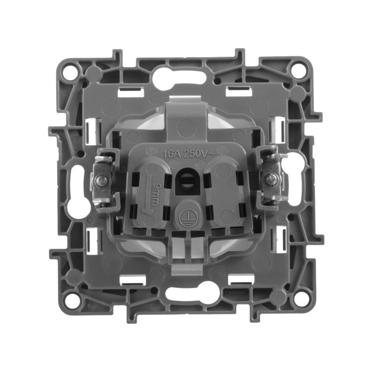 Розетка С/У 1-я без з/к 2P 16А (мех. с накл.) антрацит, штор., винт. Etika